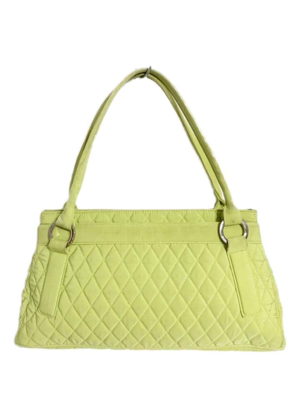 Vera Bradley Lime Green Quilted Microfiber Shoulder Handbag Purse Double Handles